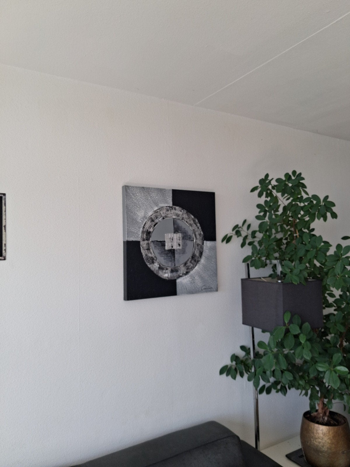 Abstract Schilderij Zwart Wit Grijs - Modern Kunstwerk, Ophalen
