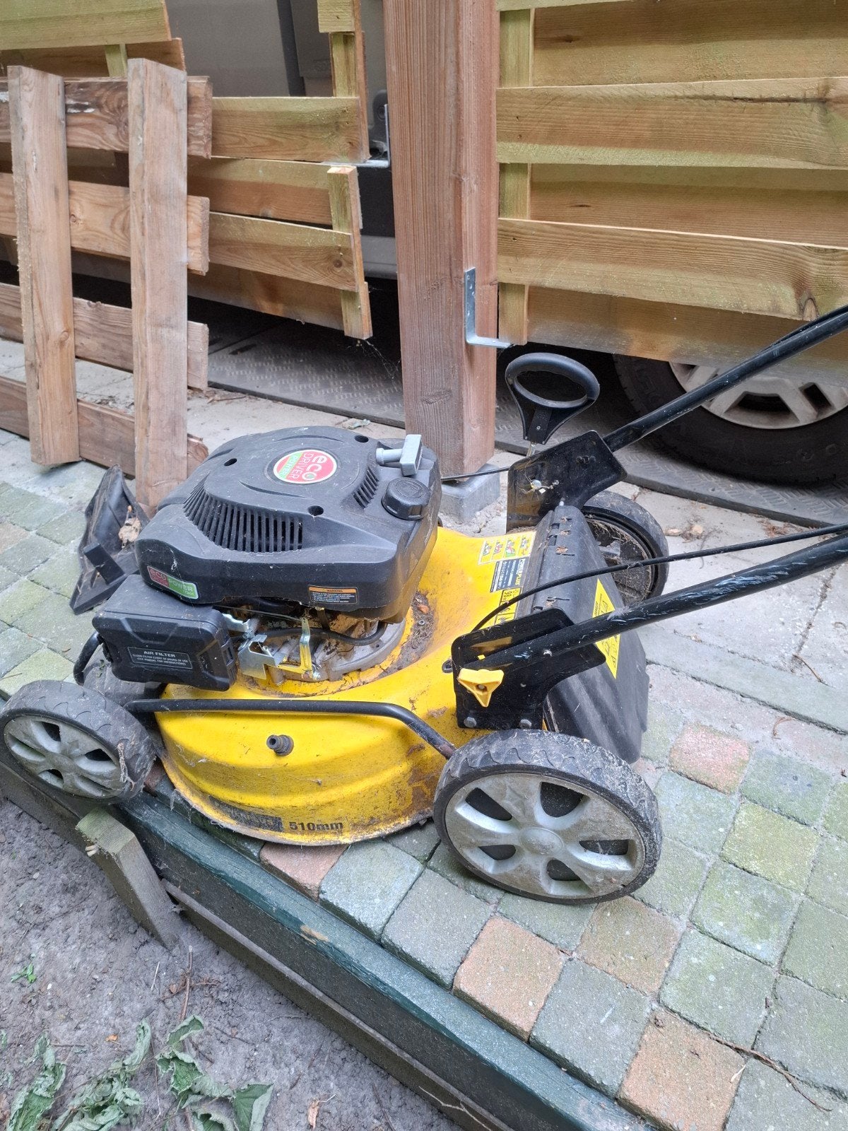 Powerplus Benzine Grasmaaier 173cc / 510mm, Tuin en Terras, Grasmaaiers, Ophalen, Cirkelmaaier, Gebruikt, Benzine-grasmaaier