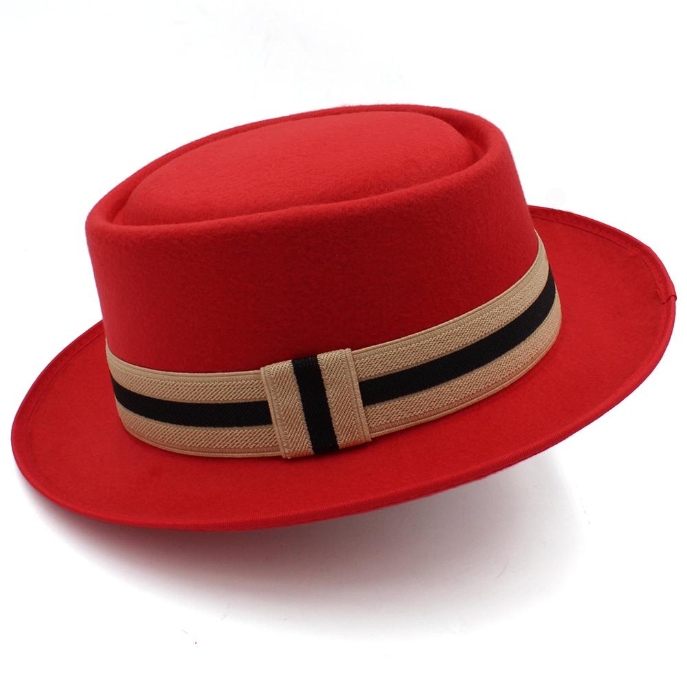 Rode wollen pork pie hoed / heren dames porkpie bowler, Verzenden, Nieuw, Hoed