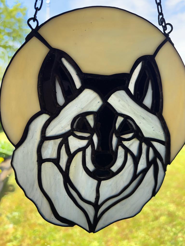Tiffany glas in lood raamhanger - Wolf, Antiek en Kunst, Ophalen