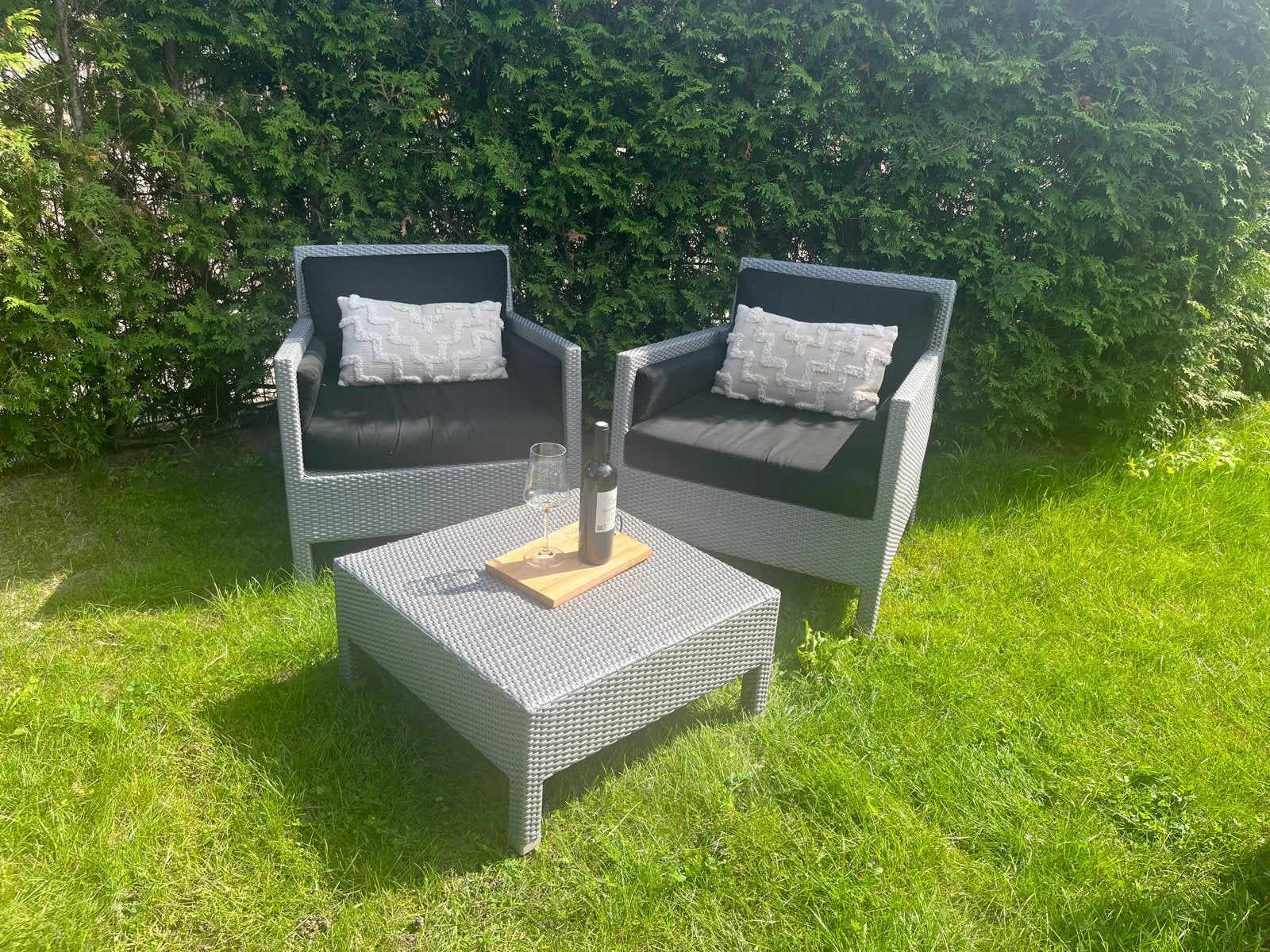 Luxe tuinset met all weather kussens, Bijzettafel, Zo goed als nieuw, Wicker, Tuinset