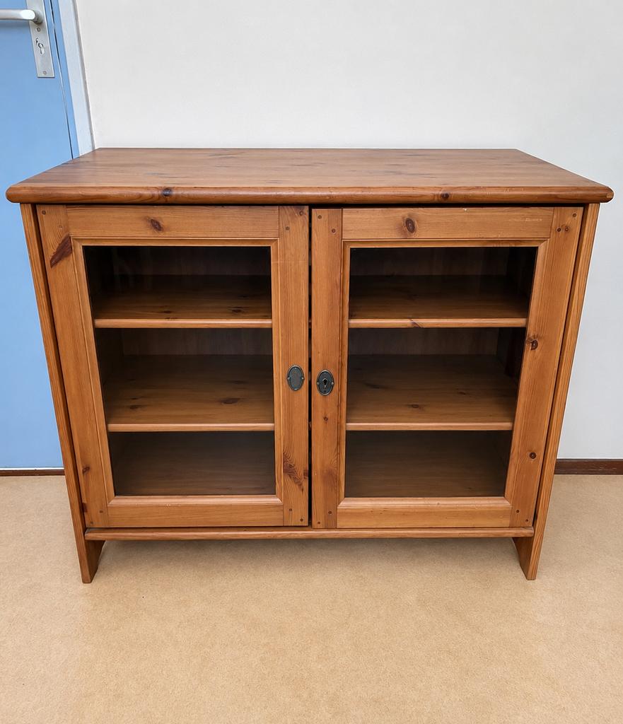 Houten kast met glazen deuren - Grenenhout, Ophalen, Gebruikt, 50 tot 100 cm, Minder dan 100 cm