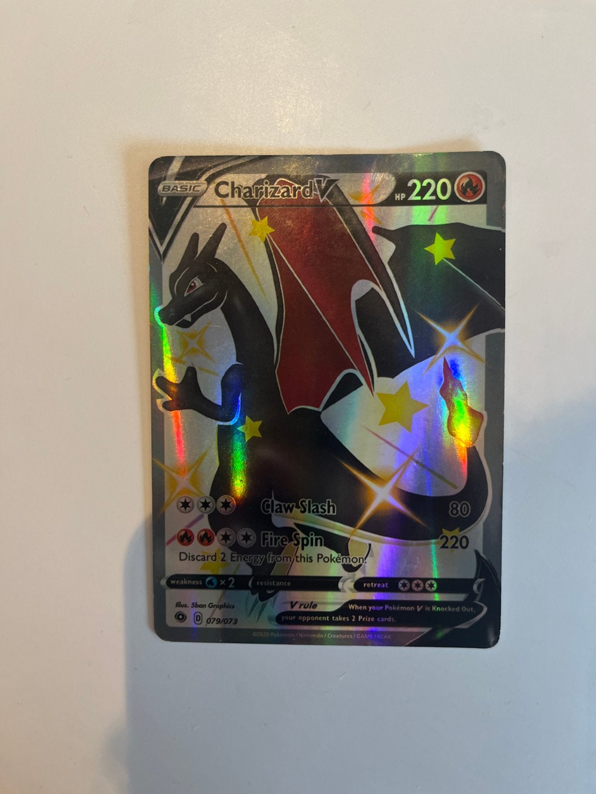 Pokémon kaart Charizard V (079/073)  + 2 hoesjes, Ophalen of Verzenden, Zo goed als nieuw, Losse kaart, Foil