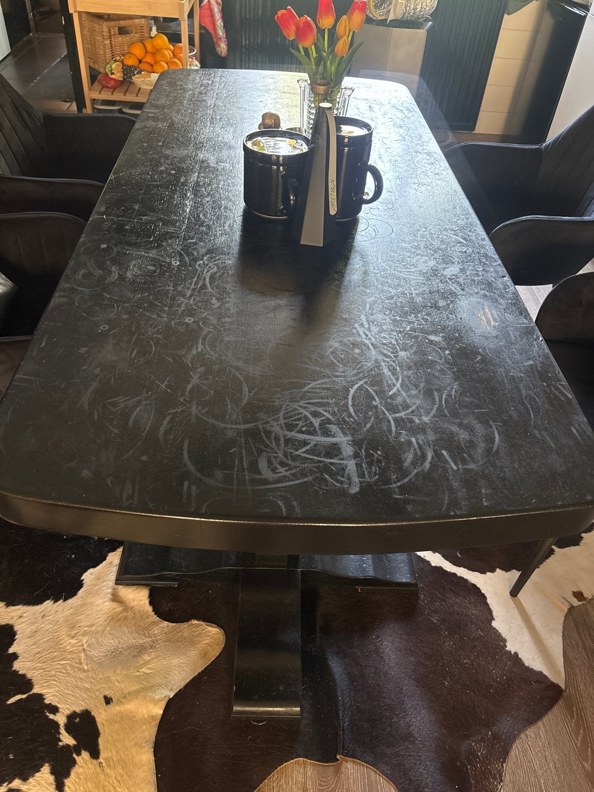 Grote zwarte eettafel, Huis en Inrichting, Tafels | Eettafels, Ophalen, Gebruikt, Eikenhout, 50 tot 100 cm