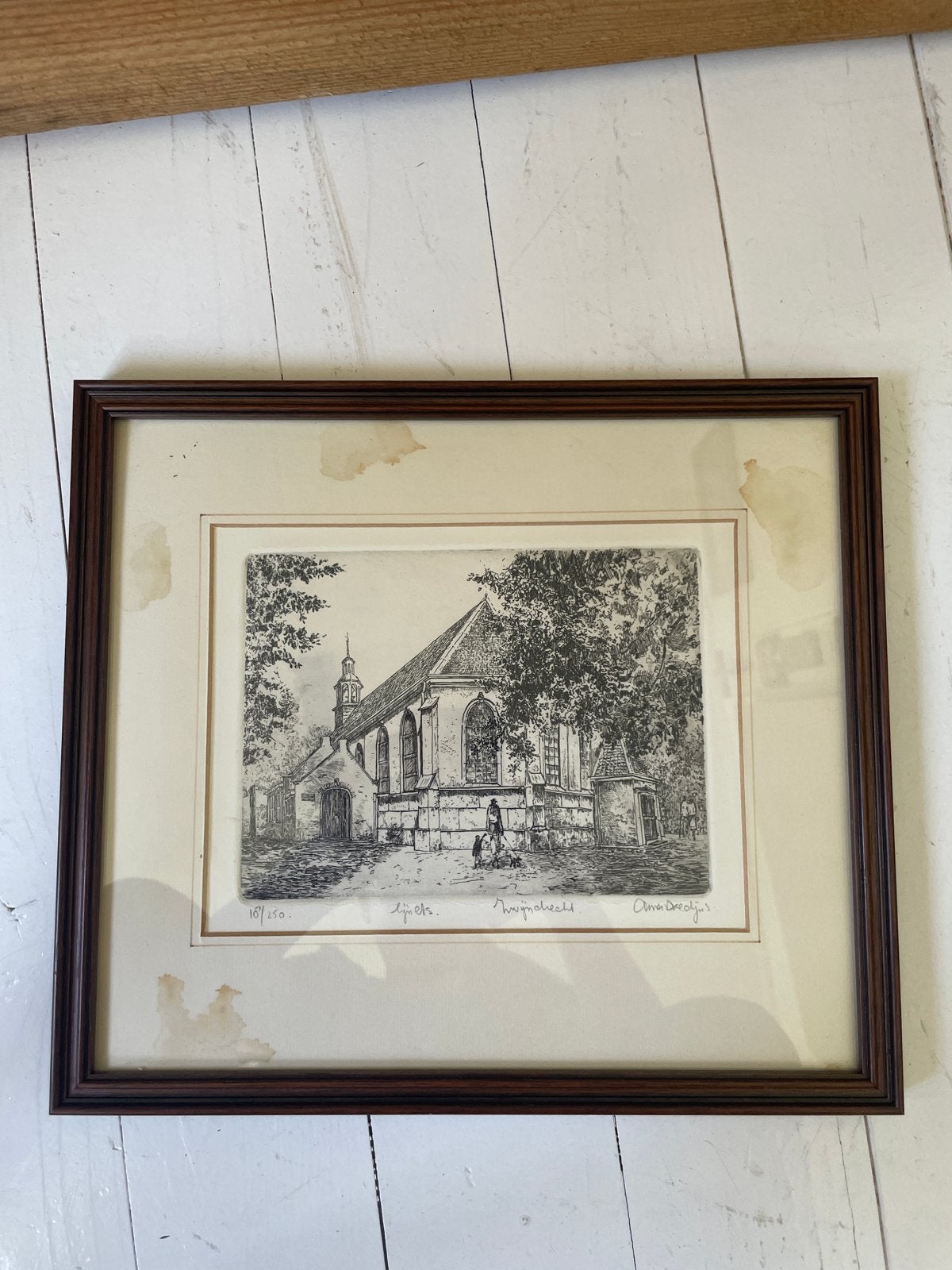 Ets van oudekerk in zwijndrecht, gesigneerd en genummerd, Ets, Architectuur, Ophalen of Verzenden, Gesigneerd