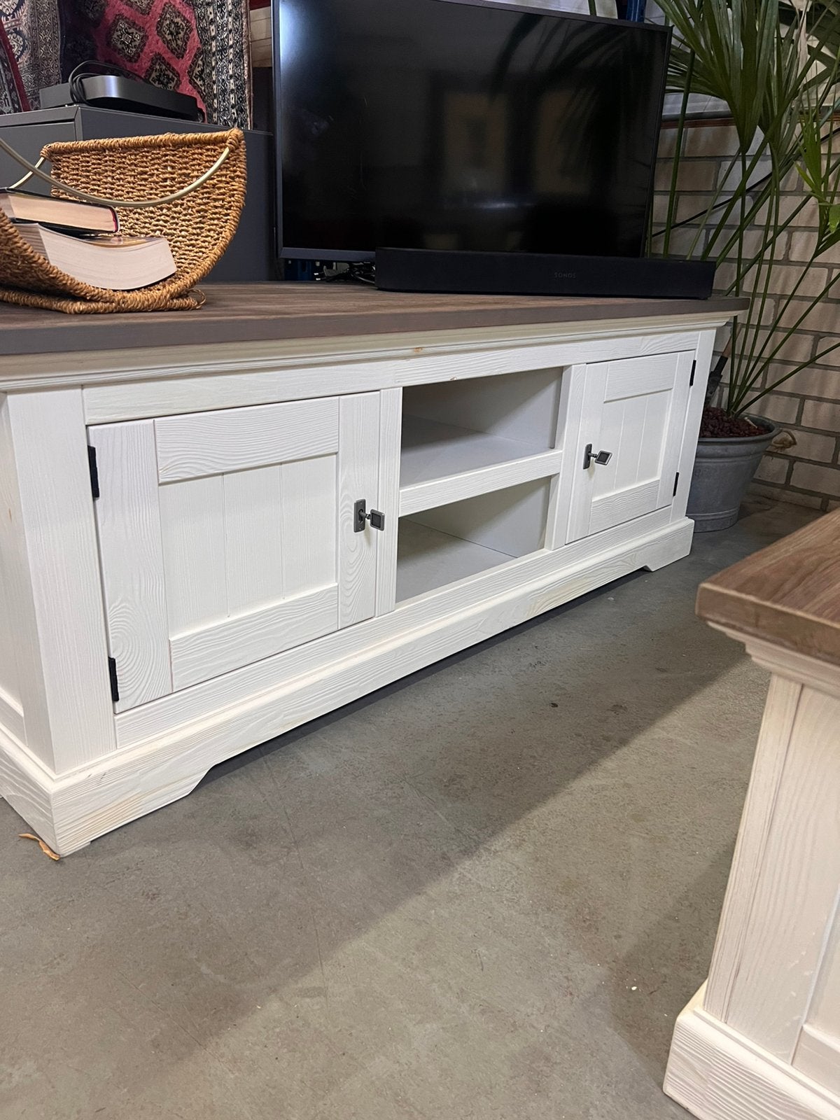 Landelijk TV-meubel / Dressoir  – Wit,Bruin – 150 cm, 150 tot 200 cm, Minder dan 100 cm, Grenenhout, 50 tot 75 cm