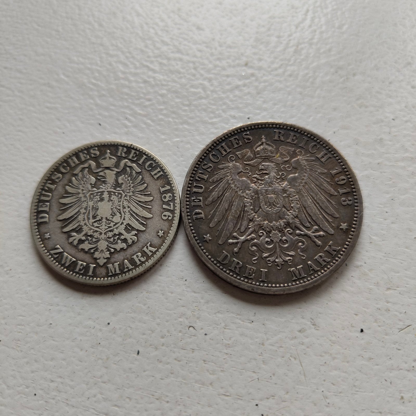 Duitsland Pruisen 2 mark 1876 en 3 mark 1913, Ophalen of Verzenden