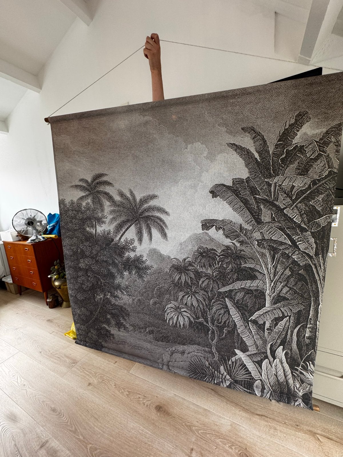 Wandkleed met jungle print - Zwart-wit, Ophalen, Zwart, Zo goed als nieuw, Met ophangsysteem