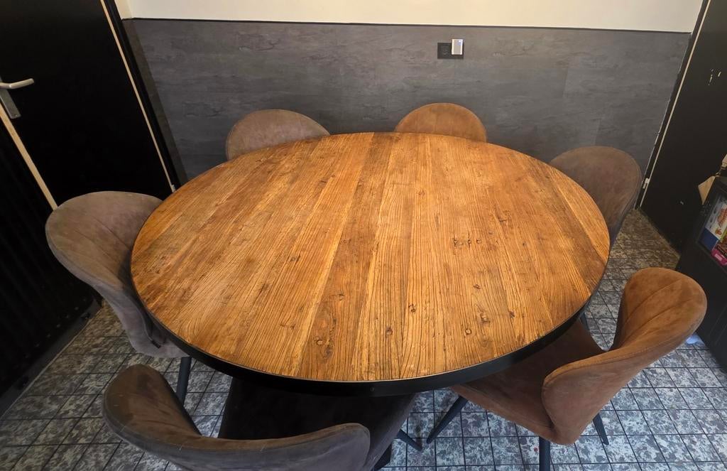 Ronde eettafel met stoelen - zware kwaliteit, Huis en Inrichting, Tafels | Salontafels, Ophalen, Gebruikt, 150 tot 200 cm, Rond