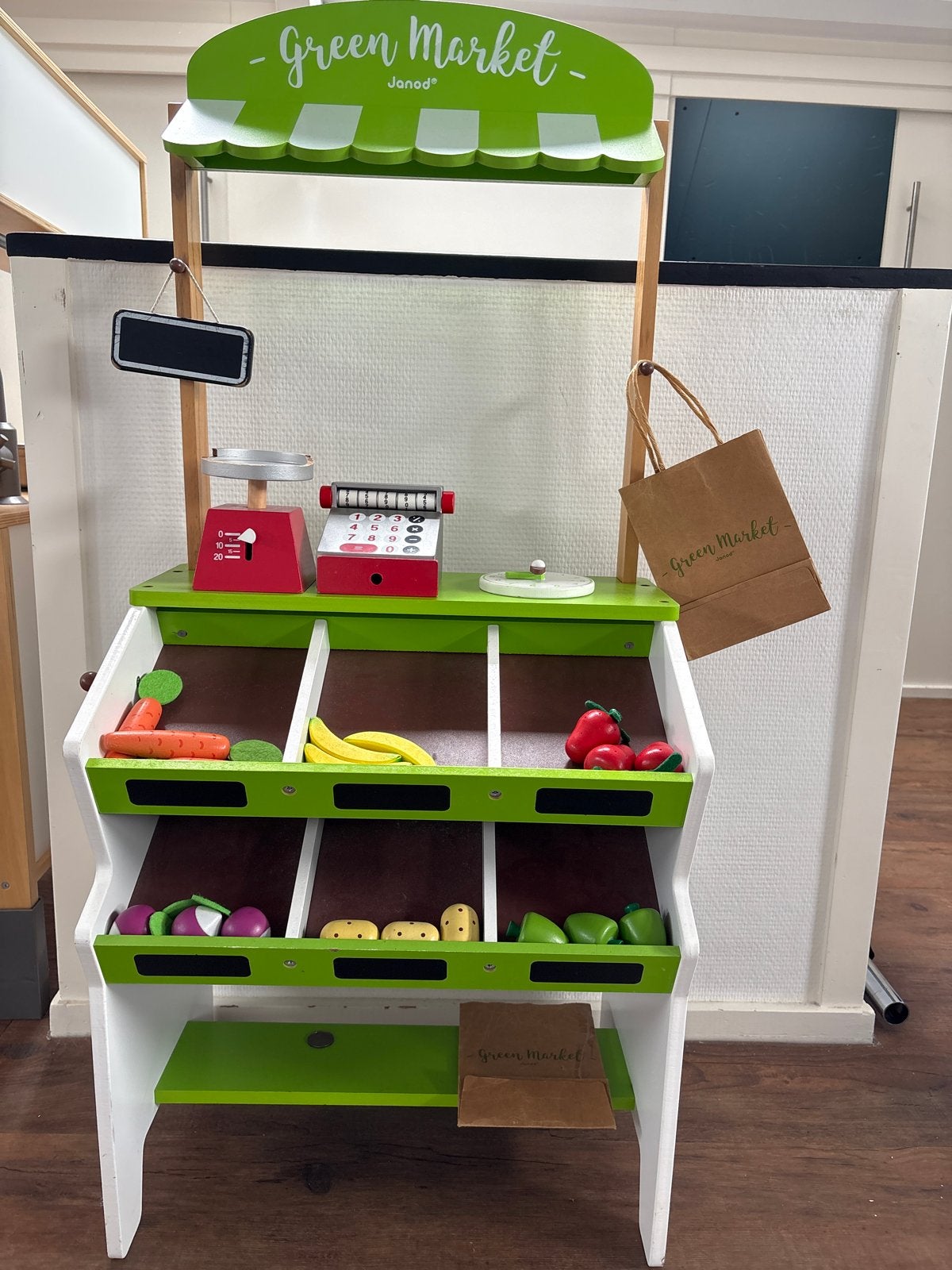Janod Green Market Houten Marktkraam met Accessoires, Ophalen, Gebruikt, Meubelstuk of Keukentje