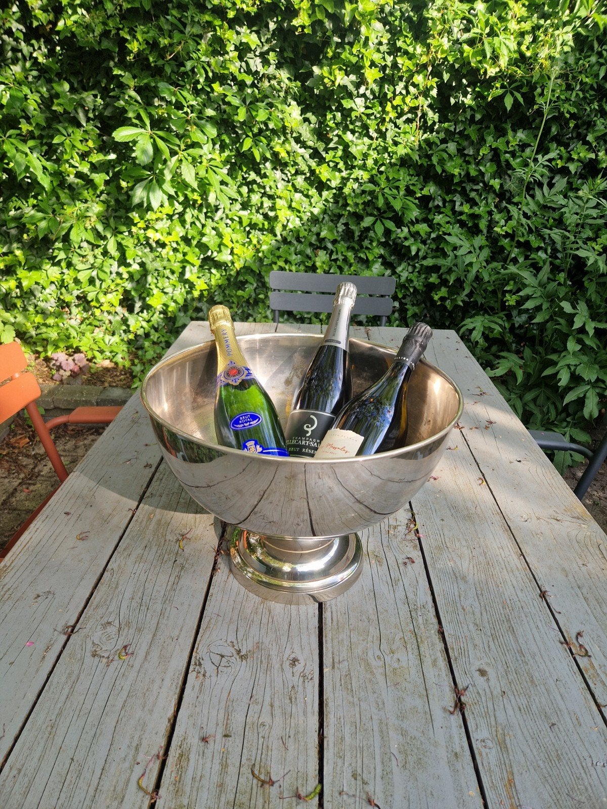 Grote champagnekoeler / ijsemmer van zilverkleurig metaal, Ophalen, Metaal, Minder dan 50 cm