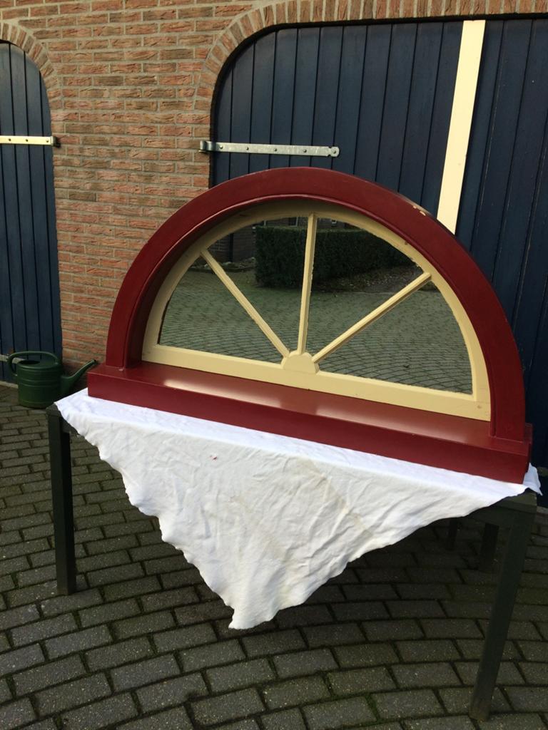 Half ronde Antieke Kozijn Spiegel, 75 tot 150 cm, Raamkozijn, Ophalen of Verzenden, Zo goed als nieuw