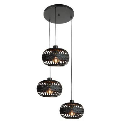 Zwarte Hanglamp met 3 Kappen - Modern Design, Huis en Inrichting, Lampen | Hanglampen, Ophalen, Nieuw, E27 (groot), Metaal