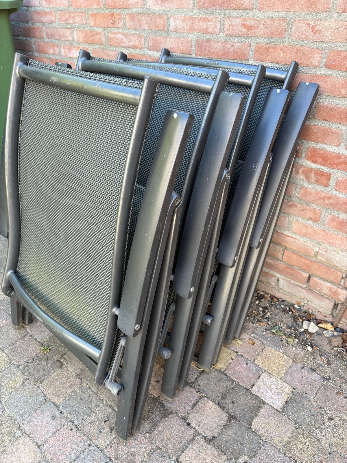 Set van 4 verstelbare tuinstoelen - Antraciet, Tuin en Terras, Tuinstoelen, Ophalen, Gebruikt, Aluminium, Inklapbaar
