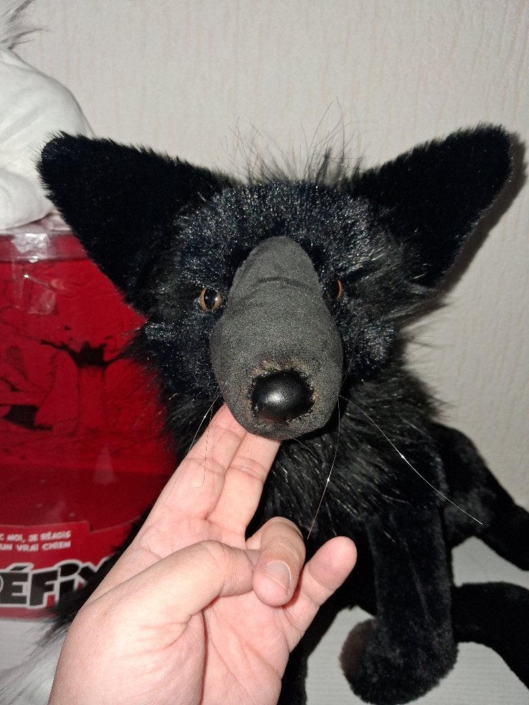 Zwarte vos knuffel handgemaakt art plush, Ophalen of Verzenden, Zo goed als nieuw, Wild dier, Overige typen