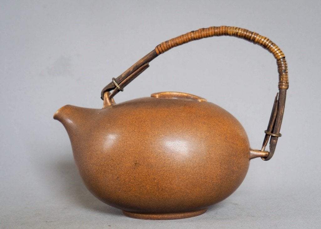 Gerz Germany vintage jaren 70 design theepot bamboe hengsel, Ophalen of Verzenden