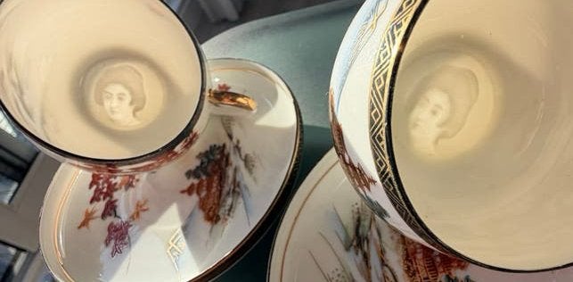 Kutani Japans Eierporseleinen servies met Lithofanie, Ophalen