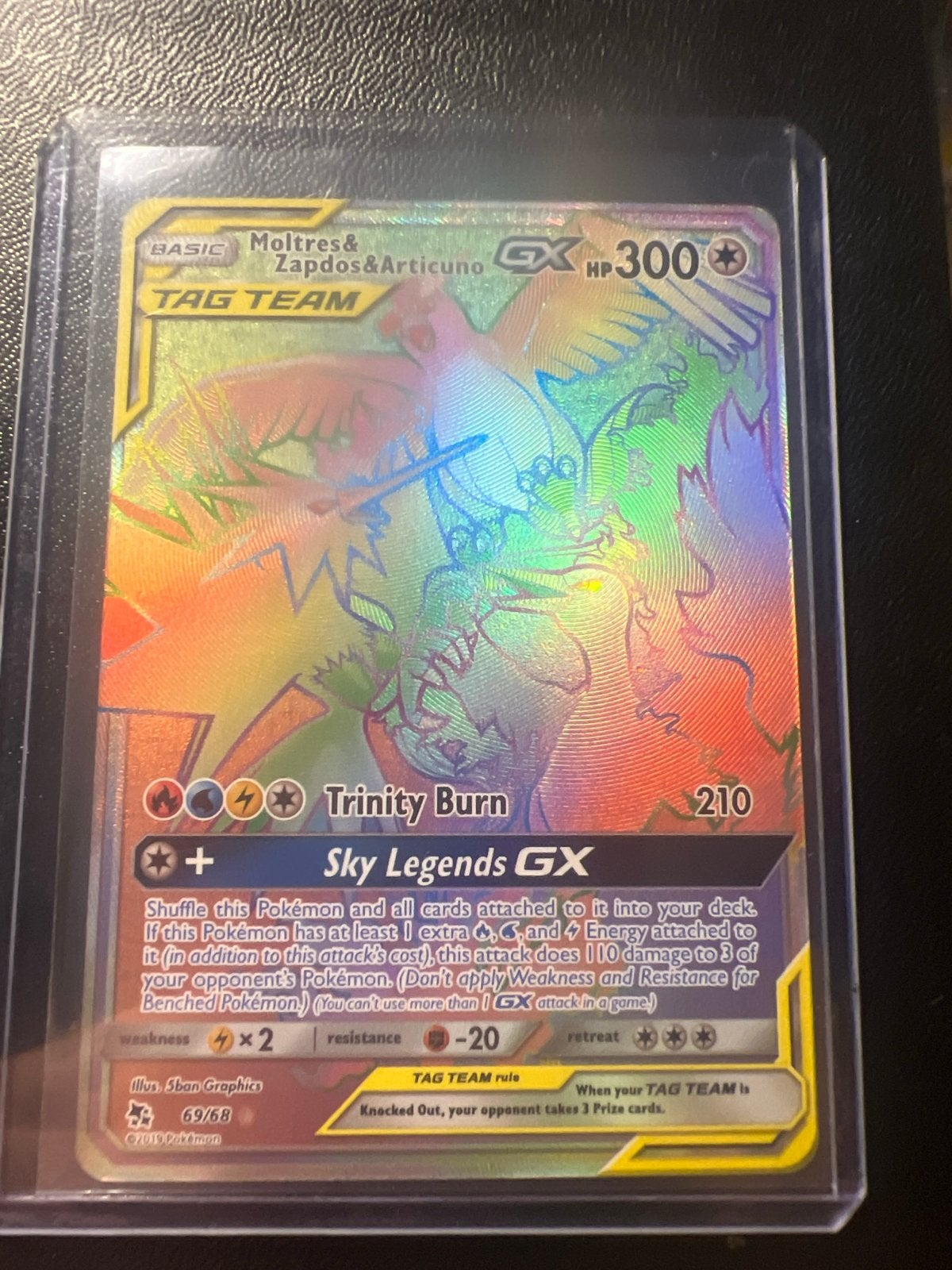 Moltres & Zapdos & Articuno GX TAG TEAM Rainbow Rare, Ophalen of Verzenden, Zo goed als nieuw, Losse kaart, Foil