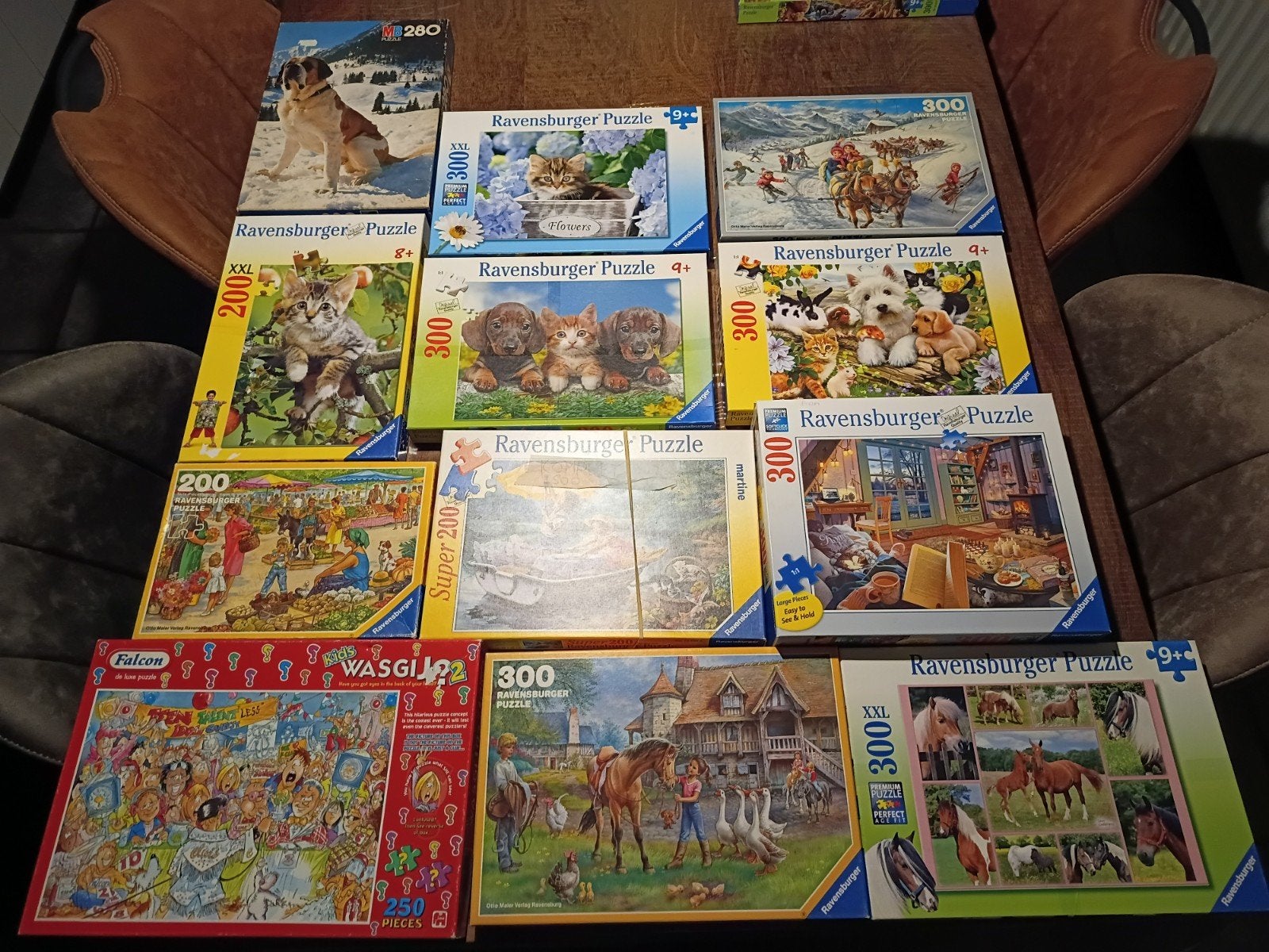 11 puzzels grote XXL stukken, Ophalen, Minder dan 500 stukjes, Gebruikt