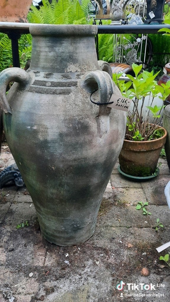 Grote antieke terracotta pot met handvatten, Tuin en Terras, Ophalen, Gebruikt, Rond, Balkon