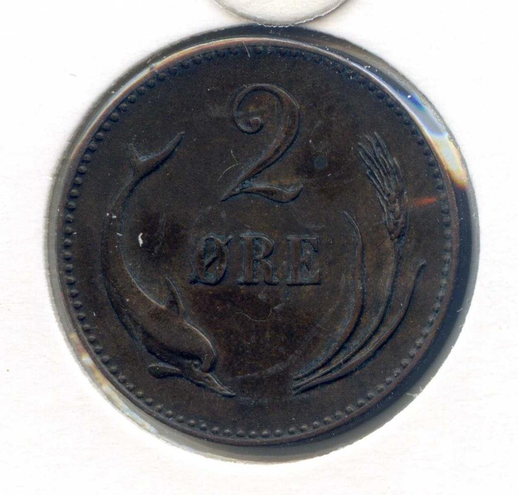 Denemarken 2 Ore 1874 Dolfijn, Ophalen of Verzenden, Overige landen