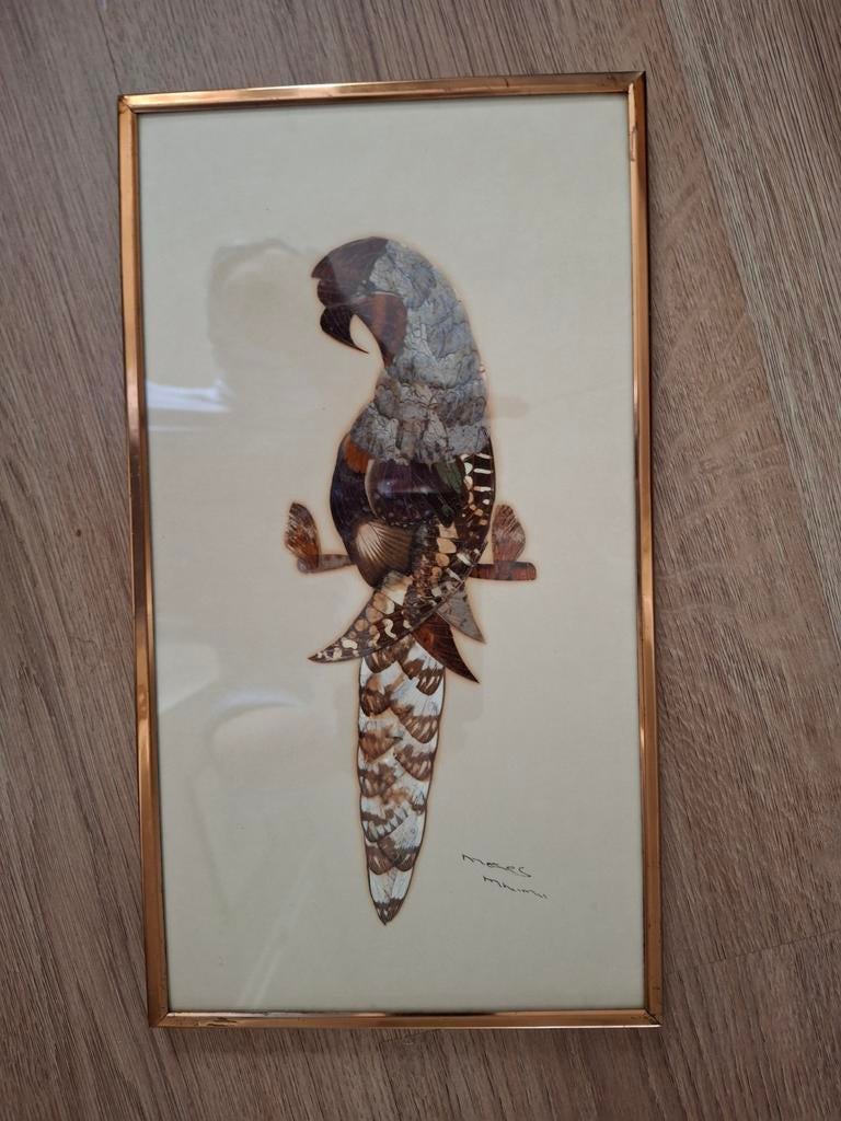Vintage Vlindercollage in Koperen Lijst - Afrikaanse Kunst, Ophalen of Verzenden