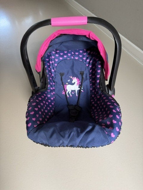 Poppenautostoeltje met dak van Bayer Design met eenhoorn, Ophalen, Zo goed als nieuw, Babypop