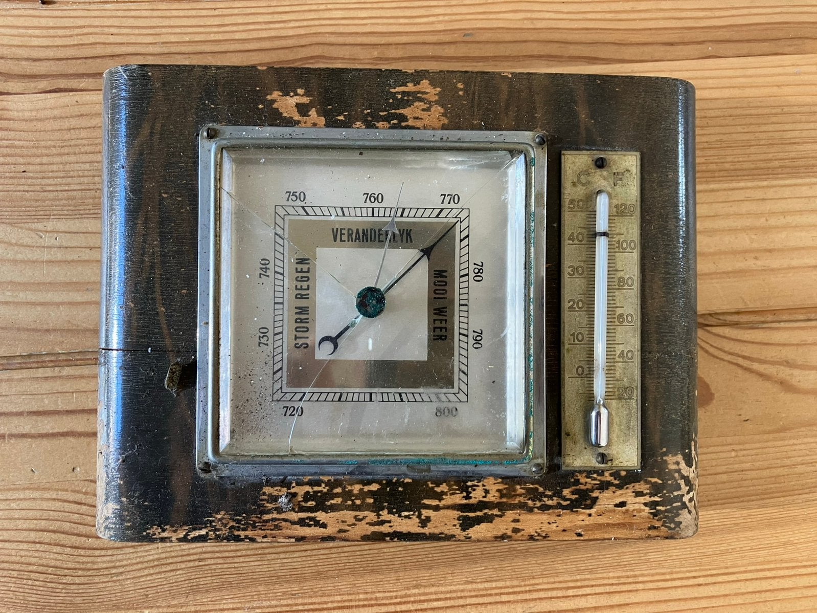 Oude thermometer en barometer, Ophalen of Verzenden, Zo goed als nieuw, Binnenthermometer