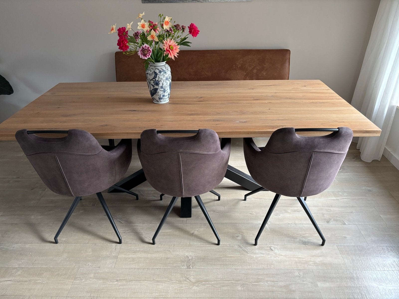 Eetkamerbank met 3 stoelen, Ophalen, Zo goed als nieuw, Minder dan 4 stoelen