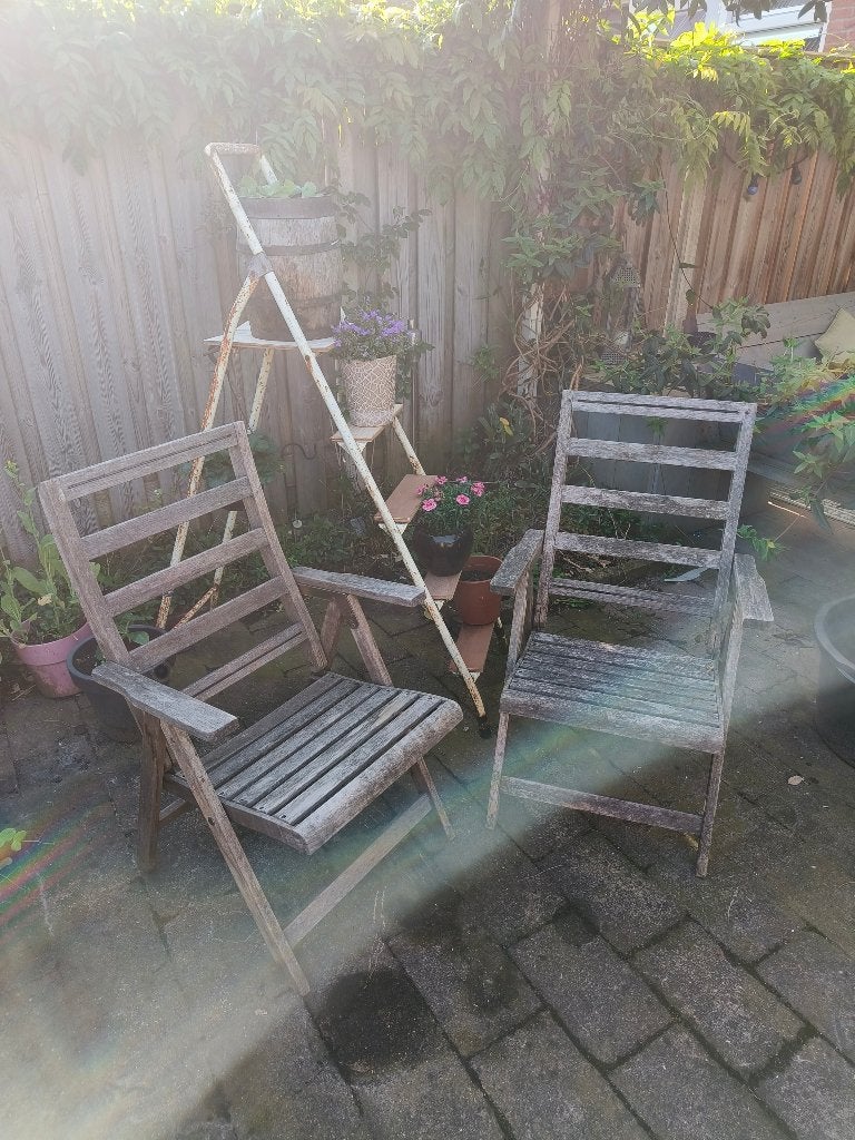 Tuinstoelen 2 stuks hout inklapbaar, Tuin en Terras, Ophalen, Gebruikt, Hout, Inklapbaar