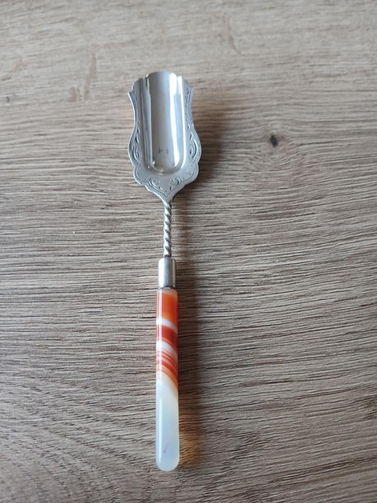Zilveren lepel met agaat handvat, Ophalen of Verzenden