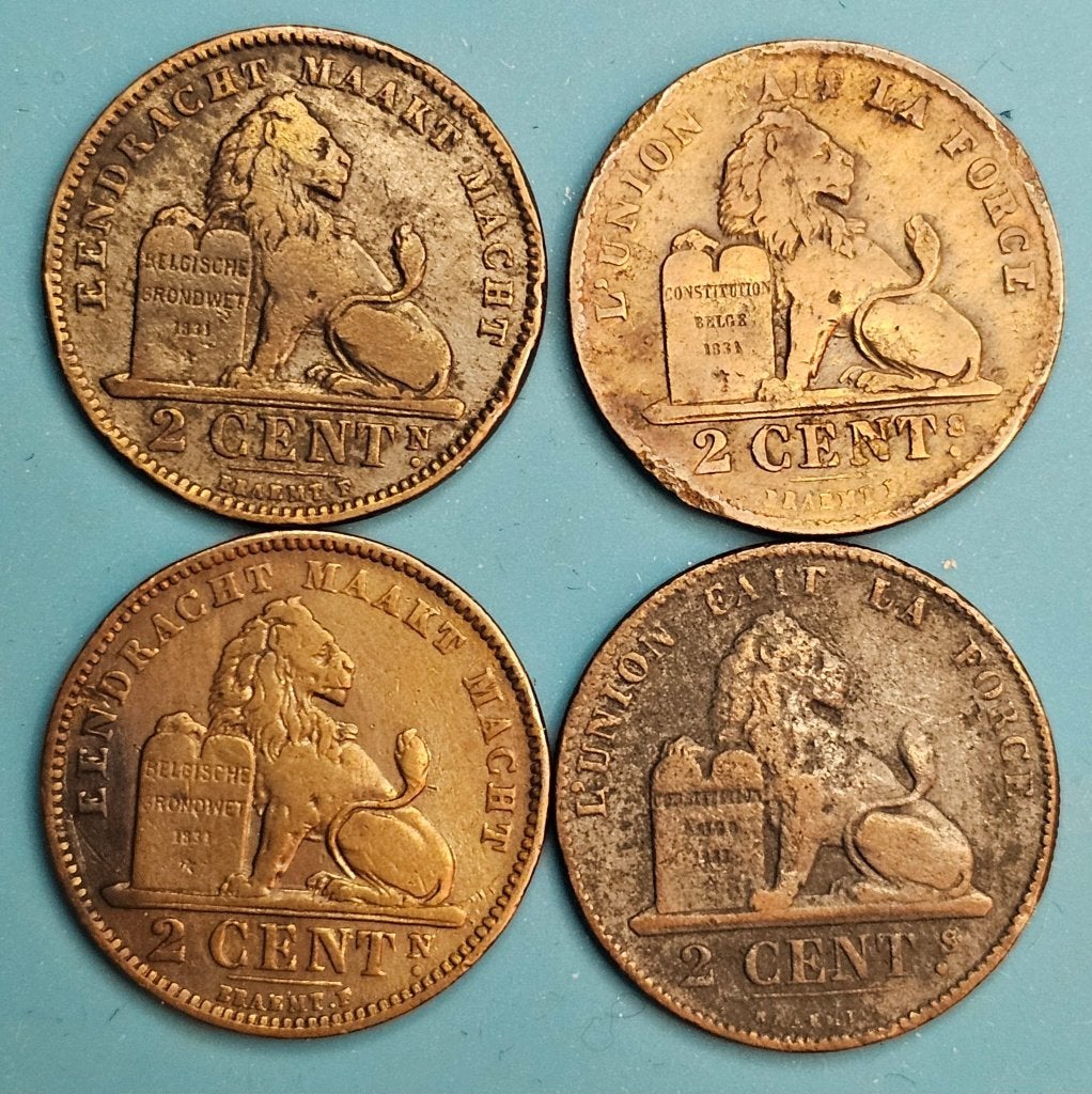 4 Belgische 2 Centiemen (1870 & 1902), Ophalen of Verzenden, Overig, Setje