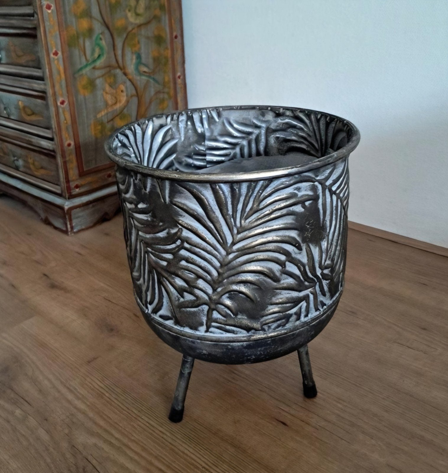 Bloempot op pootjes zilverkleurig, Rond, Binnen, Minder dan 40 cm, Metaal