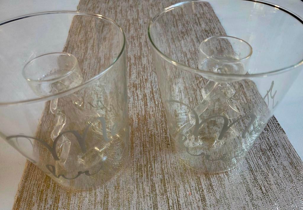 Set van 2 glazen kandelaars met kerstboom - riviera maison, Overige materialen, Overige kleuren, Ophalen of Verzenden, Zo goed als nieuw