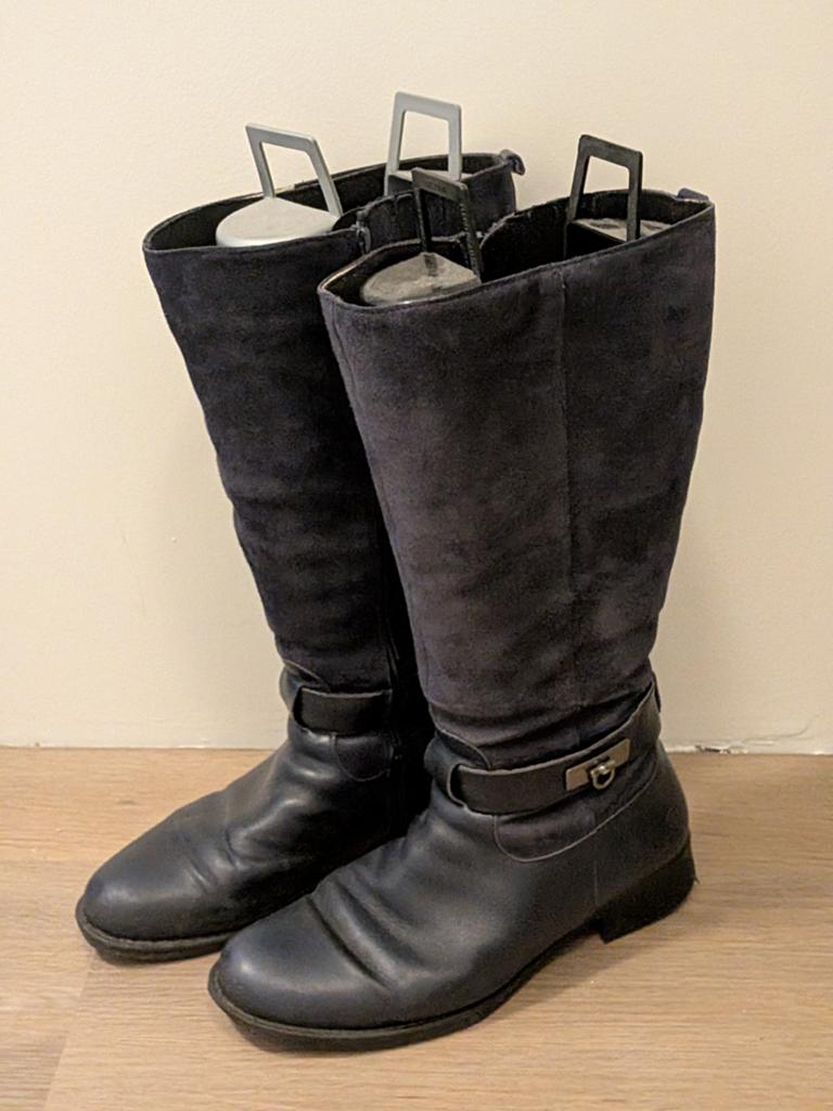 Donkerblauwe leren laarzen, maat 40, Ophalen of Verzenden, Gedragen, Blauw, Hoge laarzen