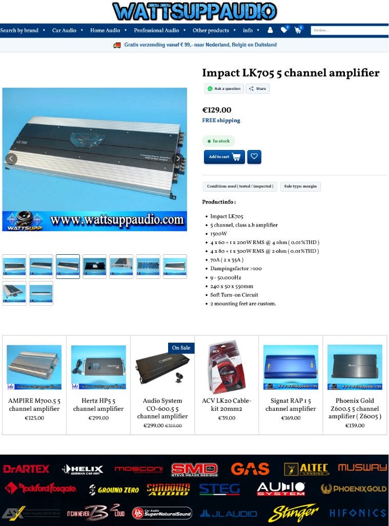 Impact LK705 5 kanaals versterker 1500W, Auto diversen, Gebruikt, ., Ophalen of Verzenden, IMPACT
