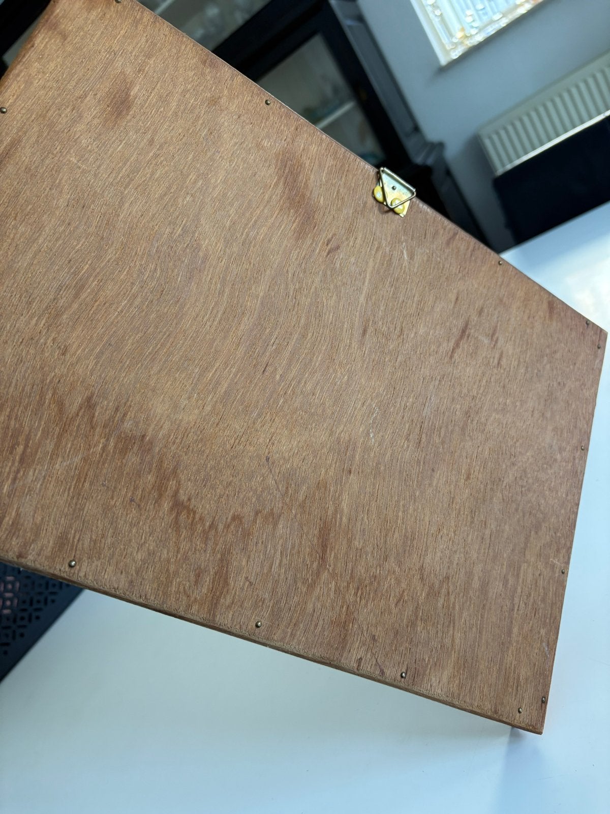 Vintage houten dienblad met rozenmotief folieafbeelding, Antiek en Kunst, Ophalen of Verzenden