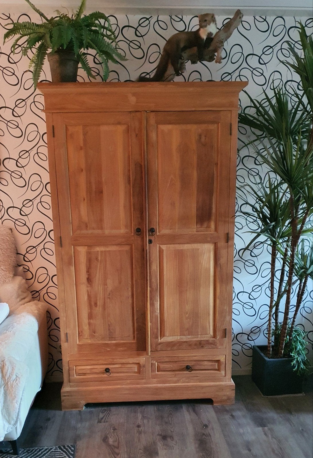 Jagerskast teakhout, Huis en Inrichting, Ophalen, 100 tot 150 cm, 200 cm of meer, Teakhout