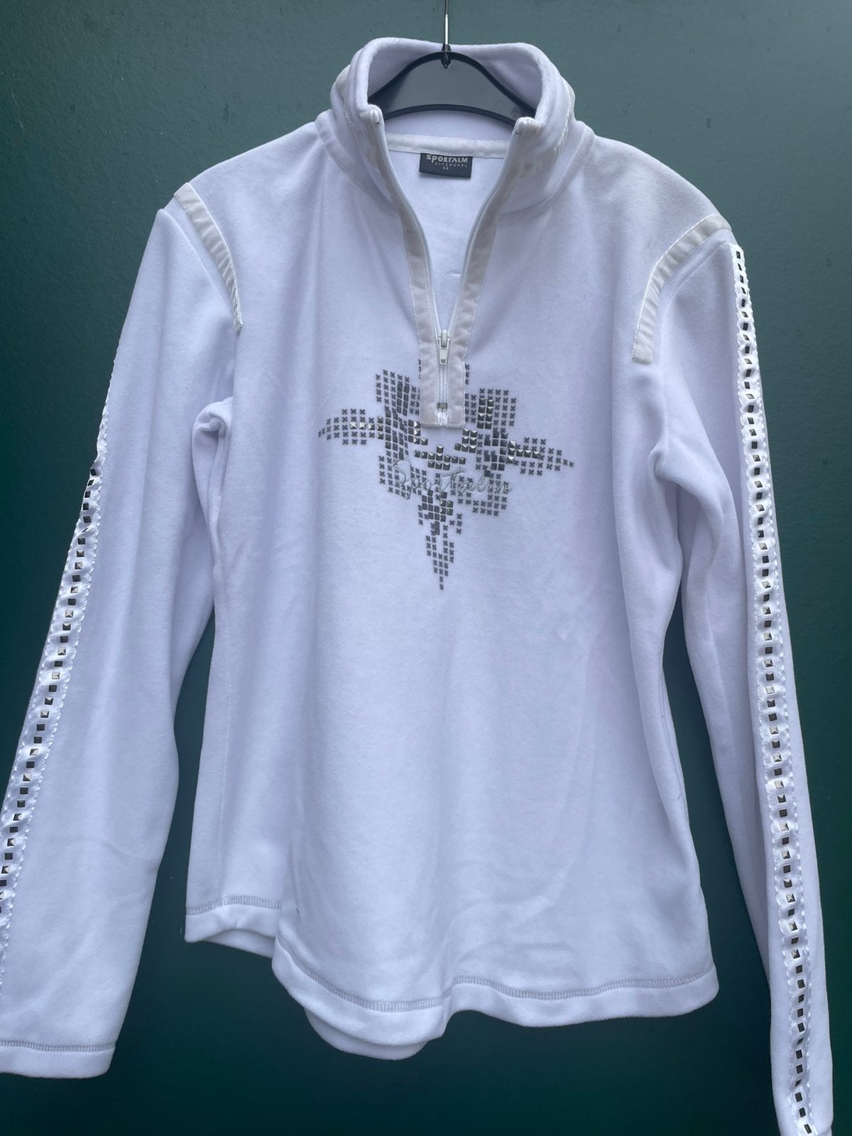 Luxe Sportalm Kitzbühel Ski-pully fleece met strass in wit, Ophalen, Gedragen, Maat 42/44 (L), Trui