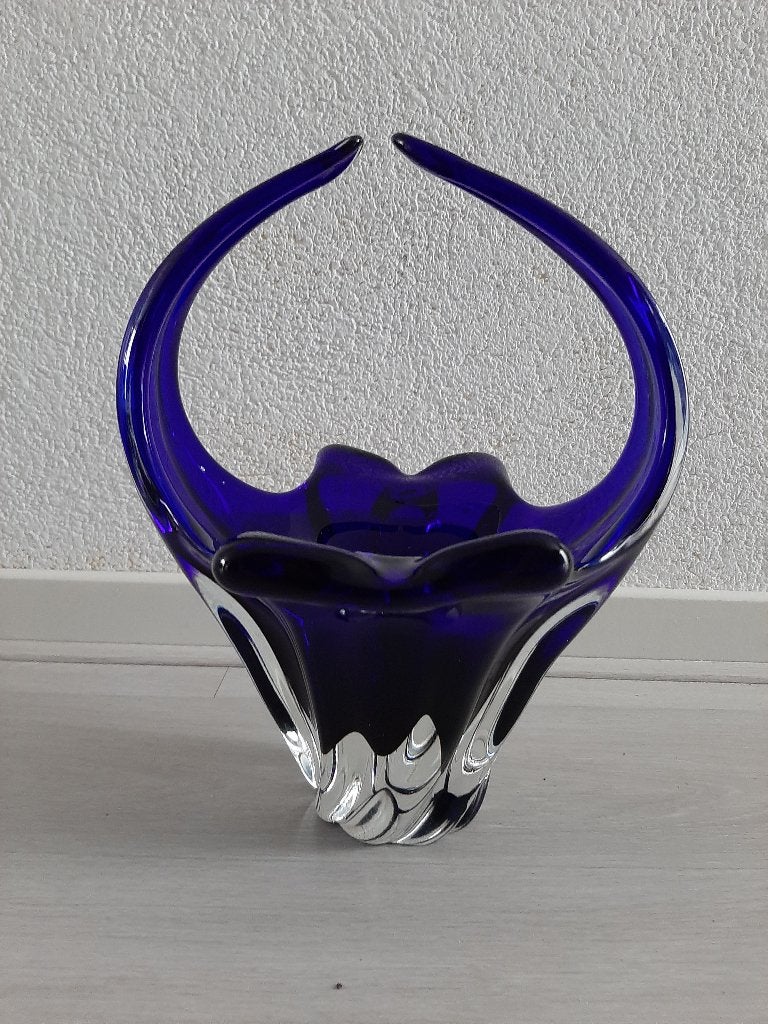 diep zee blauwe glazen mand, Ophalen, Gebruikt, Blauw, Glas