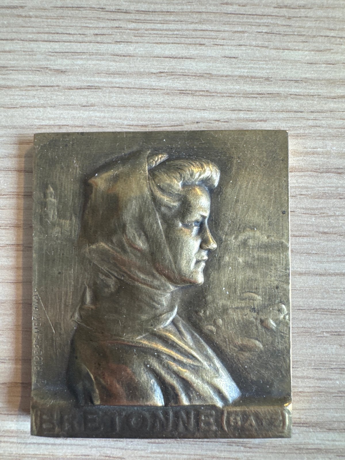 Antieke bronzen plaquette 'Bretonne' door Robert-Mérignac, Ophalen