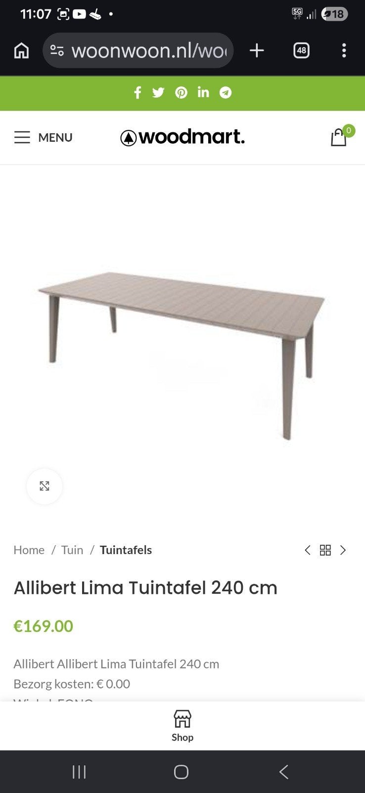Allibert Lima Tuintafel 240 cm - Nieuw in doos, Ophalen of Verzenden