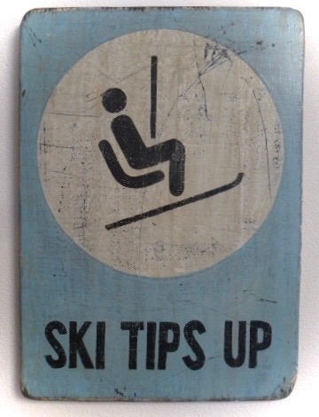 Handgeschilderd Après Ski bord / wintersport / Ski Tips Up, 30 cm, Hout, Vintage, Ophalen of Verzenden