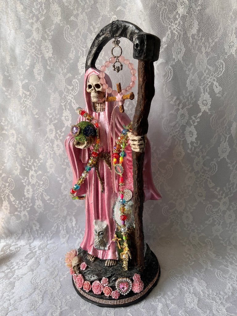 Uniek Roze Santa Muerte beeld uit Mexico, Verzamelen, Beelden en Beeldjes, Ophalen of Verzenden, Nieuw, Religie