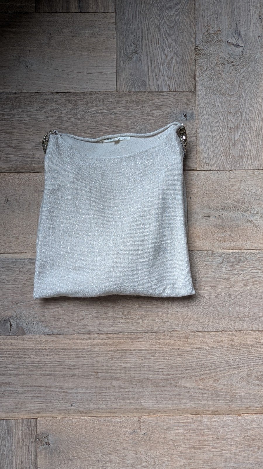 Beige trui met brede mouwen en gouden pailletten, Kleding | Dames, Beige, Maat 42/44 (L), Zo goed als nieuw, Millenium