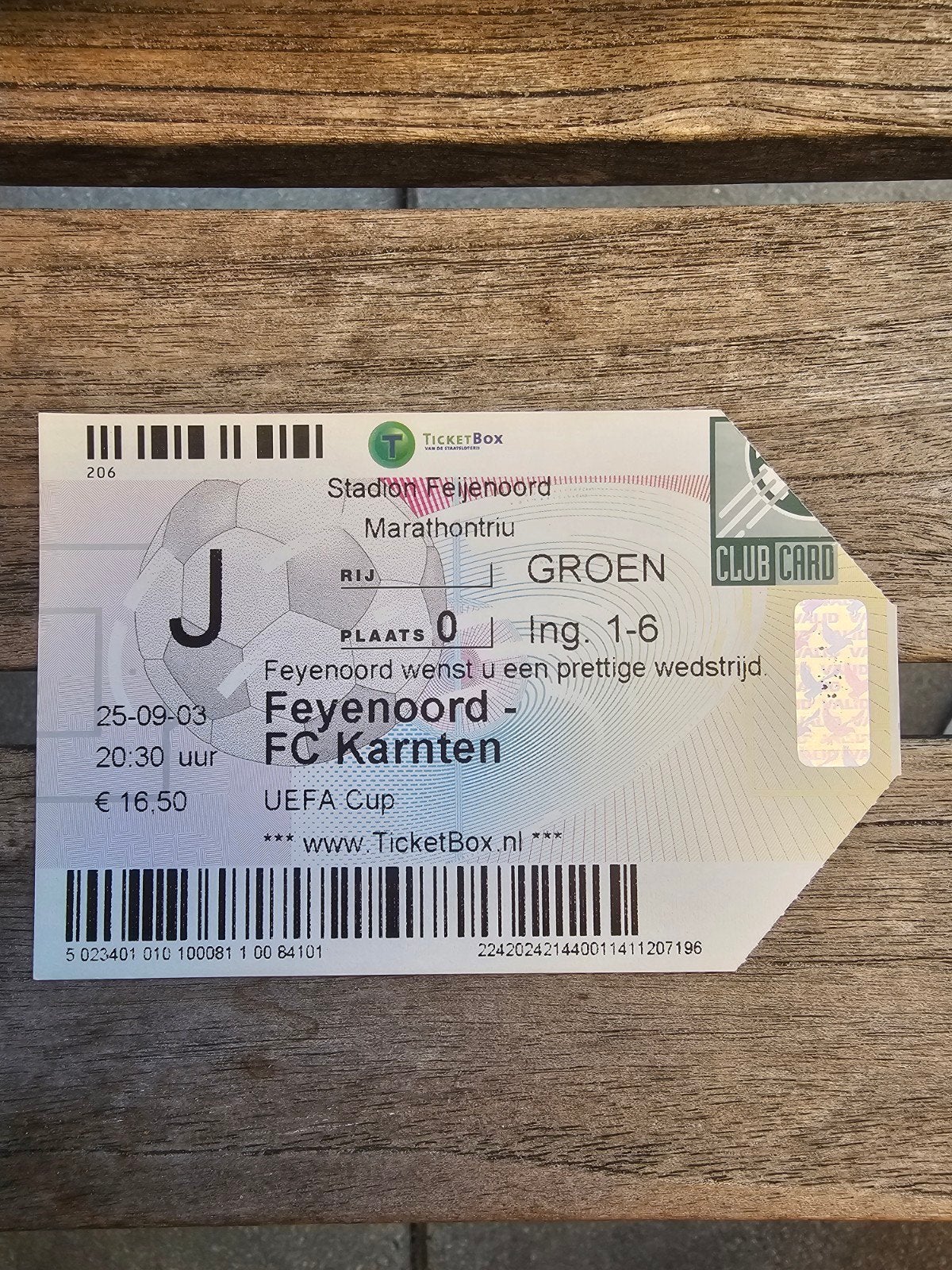 kaartje feyenoord-fc karnten 25-09-2003 uefa cup, Verzenden, Feyenoord