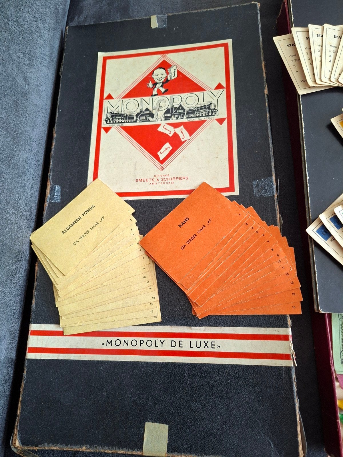 Vintage Monopoly De Luxe Bordspel - zwarte doos, Drie of vier spelers, Ophalen of Verzenden, Gebruikt, Smeets en Schippers