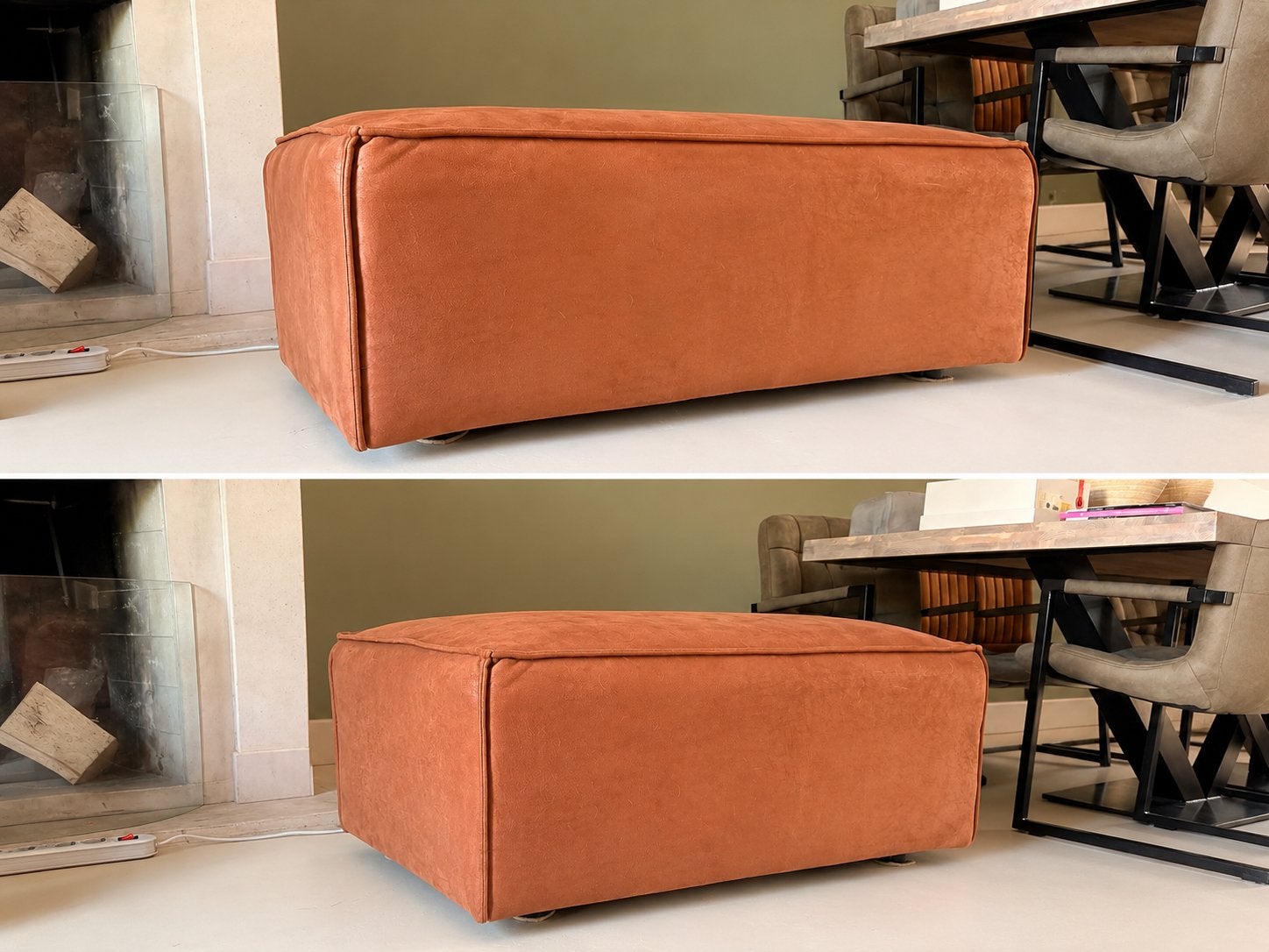 Cognac bruine hocker, zo goed als nieuw, Huis en Inrichting, Banken | Voetenbanken en Poefen, Ophalen, Leer, 75 tot 100 cm, Zo goed als nieuw