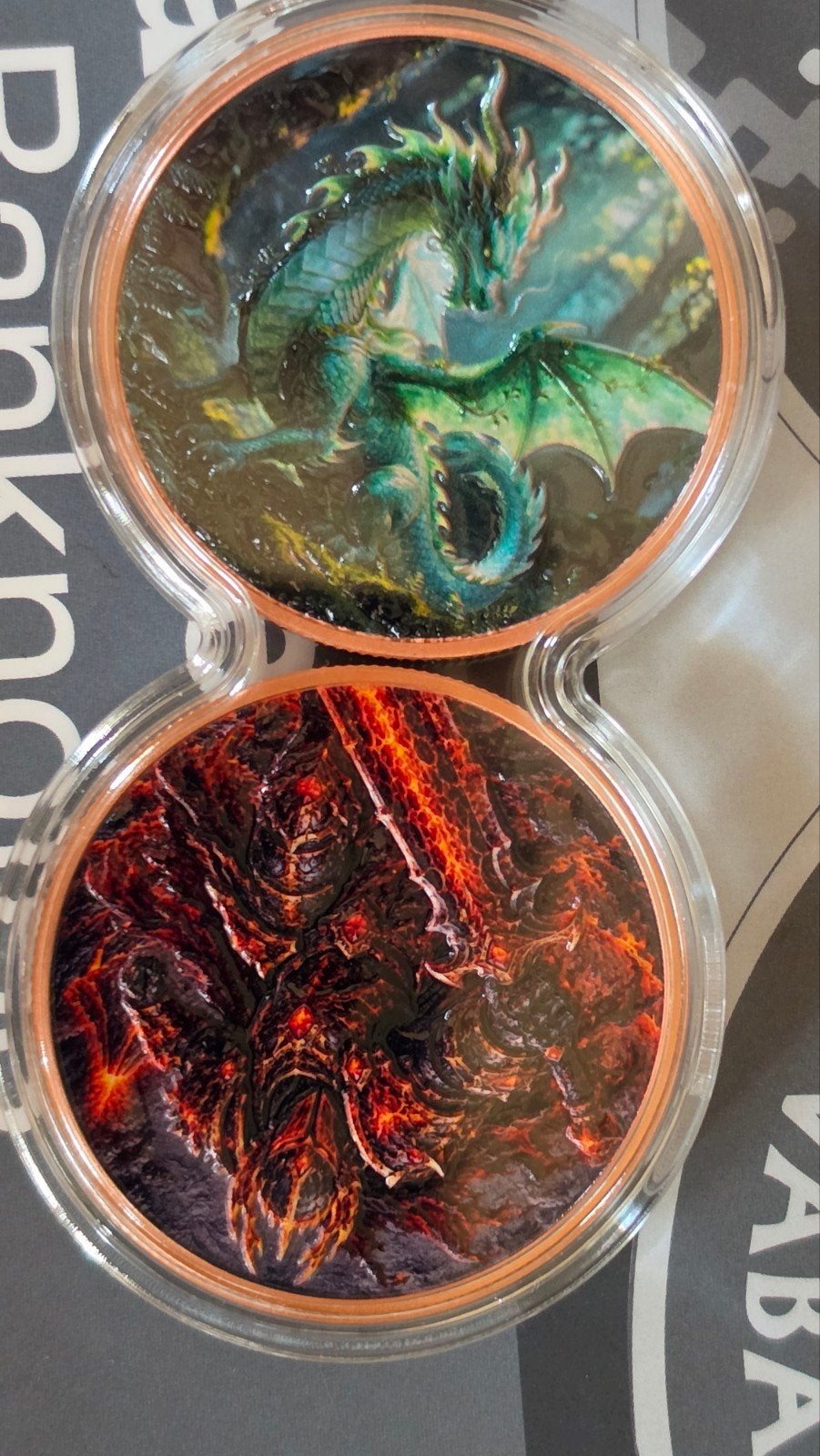 2x 1 oz .999 Koperen Munten - Diep Reliëf Draken Design, Ophalen of Verzenden