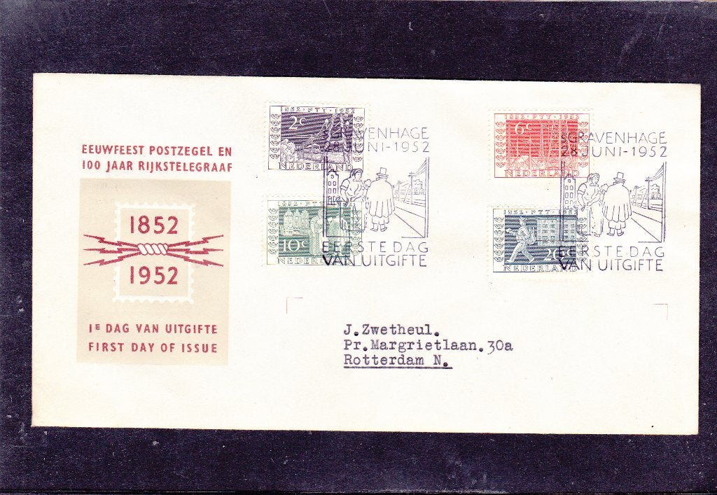 FDC E 10 100 jaar postzegels 1952 (130), Verzenden, Beschreven, Nederland